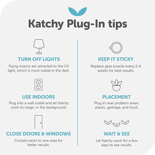 KATCHY Indoor Plug-in Insect Trap - Catcher & Killer for House Flies, Mosquitoes, Fruit Flies, Gnants, and Mosquitos - Chemical-Free, Eco-Friendly, Easy to Clean (2 Pack with 8 Glue Boards)