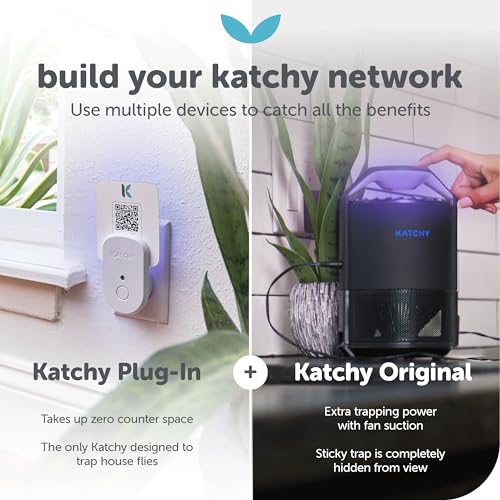 KATCHY Indoor Plug-in Insect Trap - Catcher & Killer for House Flies, Mosquitoes, Fruit Flies, Gnants, and Mosquitos - Chemical-Free, Eco-Friendly, Easy to Clean (2 Pack with 8 Glue Boards)