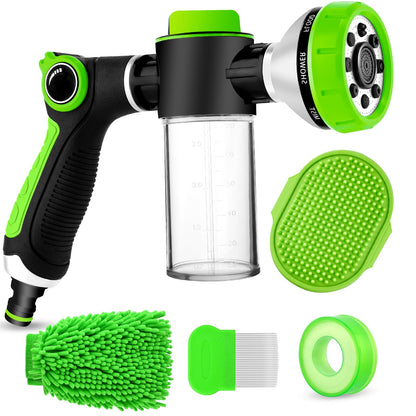 Upgrade Pup Jet Dog Wash for Outdoor, Dog Shampoo Hose Attachment with Soap Dispenser, Dog Wash Hose Attachment with Pet Bath Brush Car Wash Mitt and Dog Comb for Showering Pet (Hose Not Include)